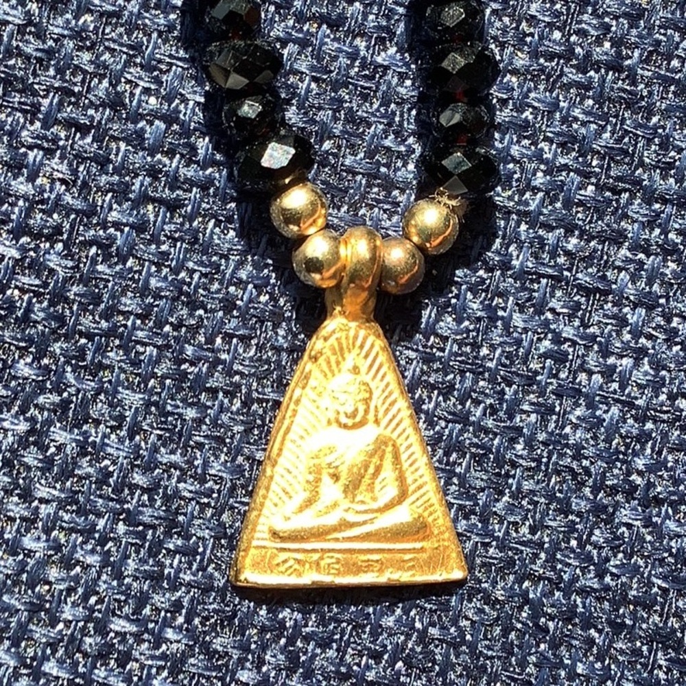 Gold and Black Beaded Necklace with Buddha Pendant - Picture 5 of 11